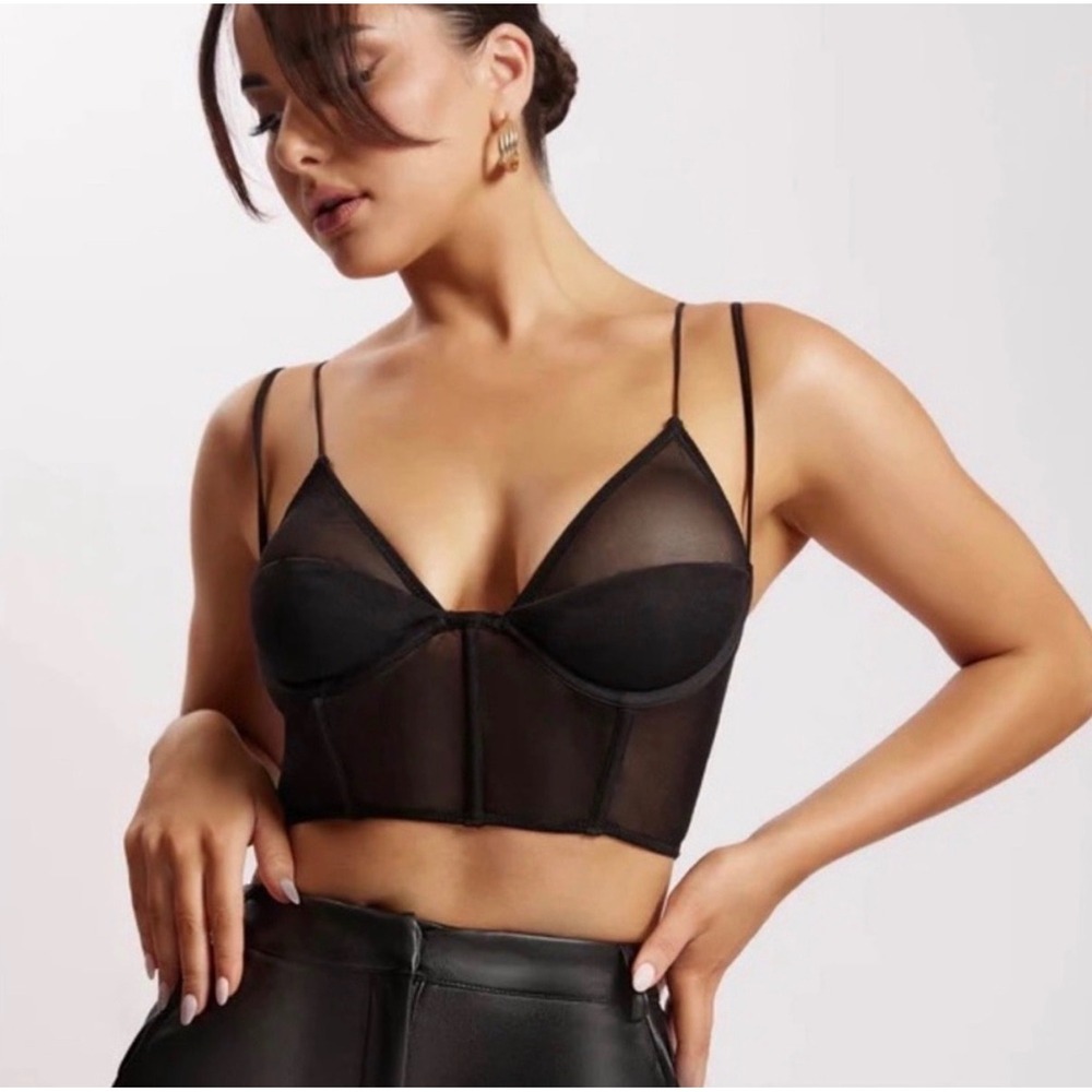 MESHKI Jada Mesh Corset Bustier Crop Top Black Size Small